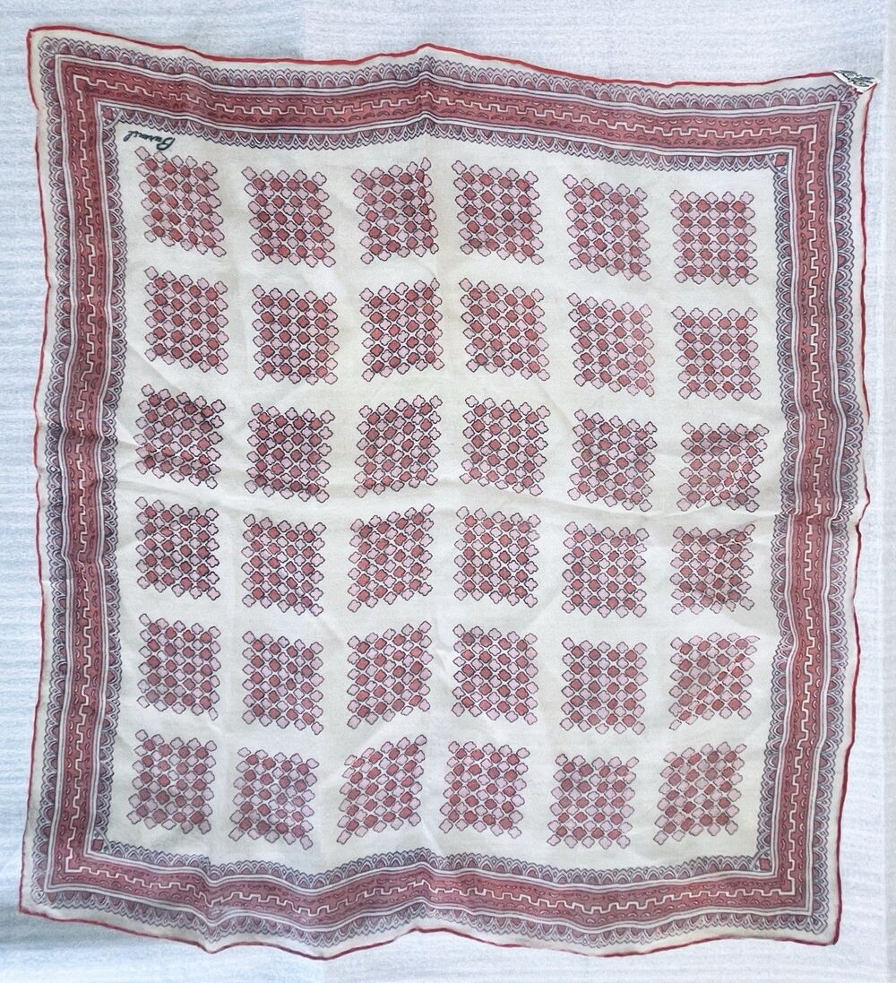 VTG  Burmel Chiffon Scarf Handkerchief Geometric Hand Rolled Hem 20"x20" Japan